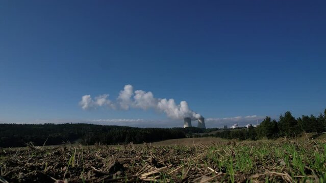 Nuclear power palnt Temelin Czech republic cooling towers steaming energy production	
