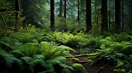 Forest floor covered in native understory shrubs. - obrazy, fototapety, plakaty