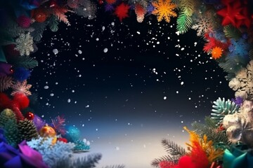 Obraz na płótnie Canvas Festive backdrop with text space, vivid colors, lifelike greetings, frame, and banner. New year and winter holiday theme. Generative AI