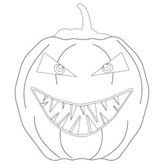 Children's coloring books: Pumpkin, evil smile on transparent background, Halloween