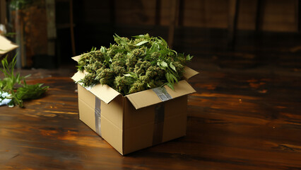 Marijuana als Lieferung im Karton zum Selbst Züchten, ai generativ