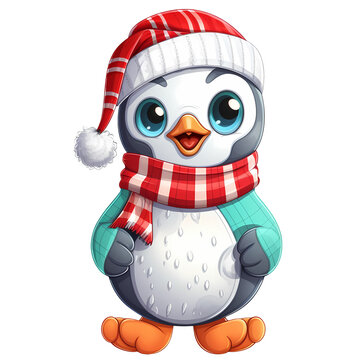 Cute Penguin Christmas Happy New Year Clipart Illustration
