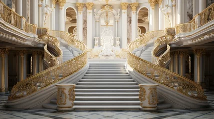 Fotobehang Grand marble staircase with golden railings. © UMR