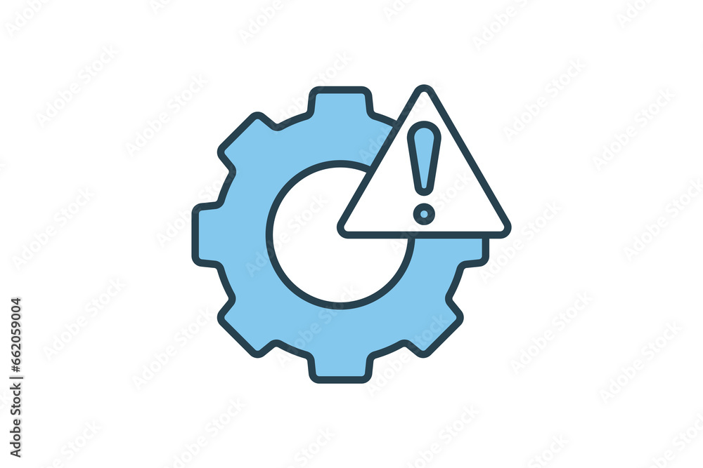 Poster system error icon. gear with exclamation mark. icon related to warning, notification. suitable for w