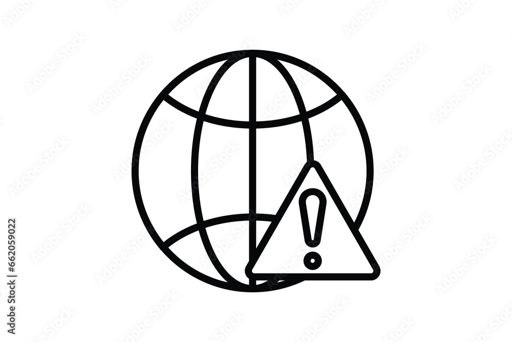 Poster network error icon. earth with exclamation mark. icon related to warning, notification. suitable for