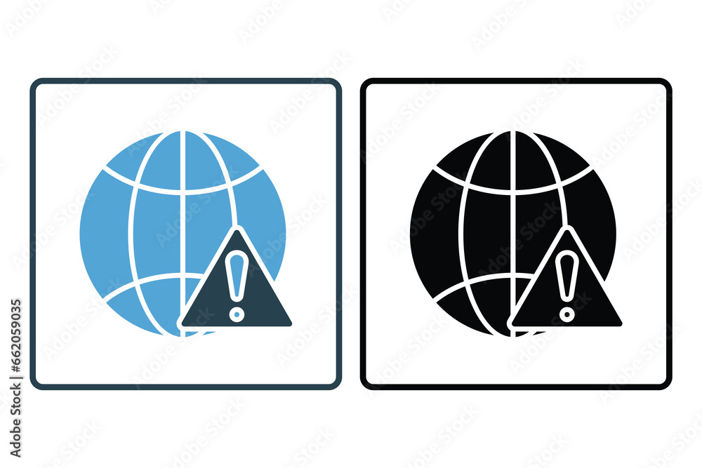 Poster network error icon. earth with exclamation mark. icon related to warning, notification. suitable for