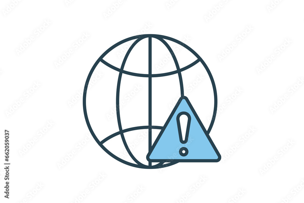Poster network error icon. earth with exclamation mark. icon related to warning, notification. suitable for