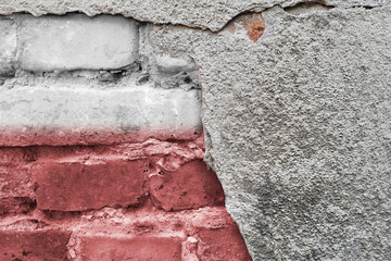 Poland. Red and white stripe. Polish flag on a brick wall. National holiday, independence day,...