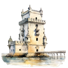 Obraz premium Watercolor illustration of belem tower in Lison, Portual