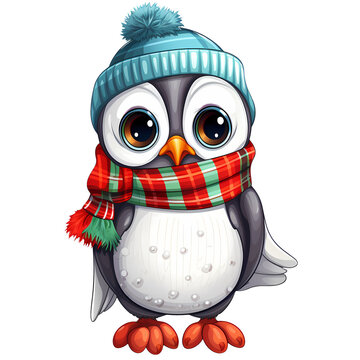 Cute Penguin Christmas Happy New Year Clipart Illustration