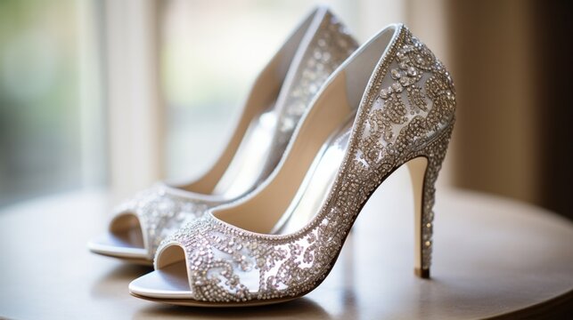 A close-up of the bride's shoes, a stylish and elegant choice for her walk down the aisle