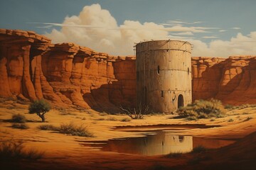 Ancient cistern in desert landscape. Generative AI