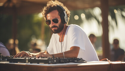 Potrait of a DJ making music at the beach party