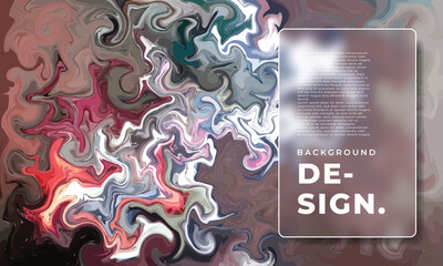 Obraz premium Colorful fluid and liquid marble background with glassmorphism frame. Colorful and groovy backdrop design with blurred rectangular frame. Suitable for presentation, cover, magazine, or poster.