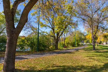 Public walking trail in Jordan Minnesota along the Mill Pond near Lagoon Park