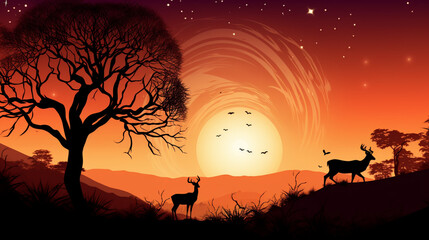 Beautiful fantasy silhouette background digital art. Generative ai