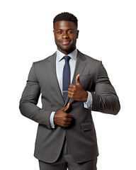photo young successful businessman in formal wear showing thumb up gesture transparent png