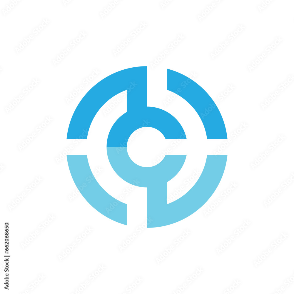 Poster this image is a letter logo of initial c in a target mark shape in blue color