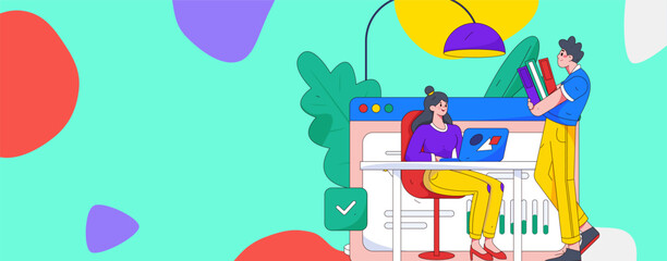 Naklejka premium Home indoor character scene flat vector concept operation hand drawn illustration 