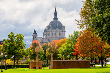 Cathedral of St. Paul surrounded by autumn scenes 