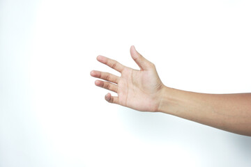Man stretching hand to handshake isolated on a white background. Man hand ready for handshaking