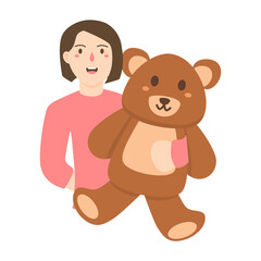 little girl kid holding kneeling and hugging teddy bear