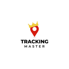 pin spot location as tracking with crown master logo icon vector template