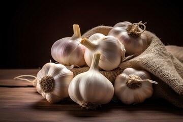 A group of garlic bulbs on a plain surface. fresh ingredients, delicious spices. generative AI