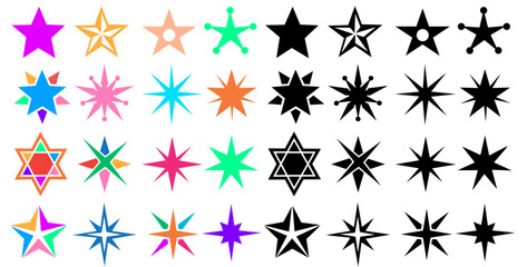 Set Collection Sparkle Stars Icons. Starburst decoration ornaments design vector illustration
