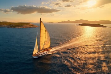 Bird's-eye view of a lavish sailboat gliding on the sunlit Adriatic Sea in Croatia. Generative AI