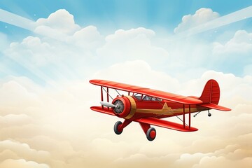 Red biplane flying with blank banner. Generative AI