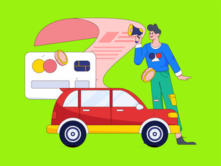Buy insurance for car flat character vector concept operation illustration
