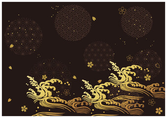 金箔和柄模様黒背景