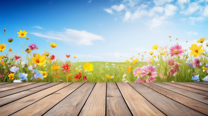 Naklejka na ściany i meble wooden background with flowers for spring theme