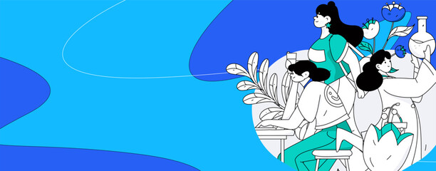 3.12 International Women's Day professional women flat character vector concept operation hand drawn illustration
