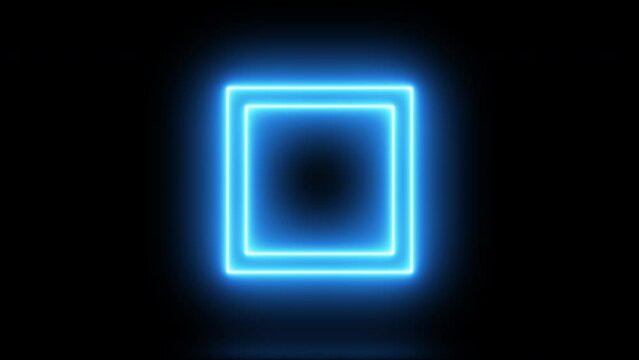 Abstract blue lights neon background with glowing square shape