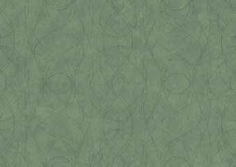 Hand-drawn unique abstract symmetrical seamless ornament. Dark semi transparent green on a light warm green background color. Paper texture. A4. (pattern: p10-1b)