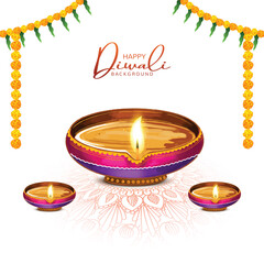 Traditional indian festival diwali with lamps card background