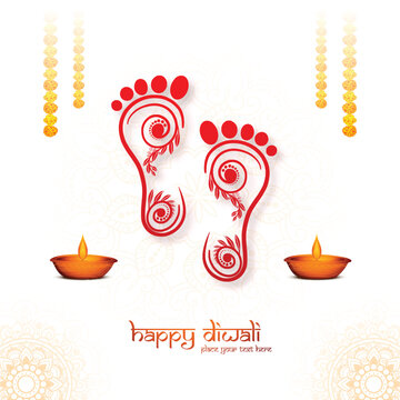 Happy diwali festival for goddess maa lakshmi charan or paduka card illustration design