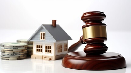 gavel and house on wooden table  generated by AI tool