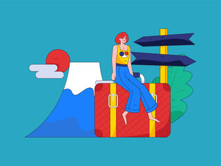 Holiday travel travel characters internet background vector hand drawn illustration
