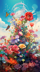 Obraz na płótnie Canvas Surreal Symphony, A Harmonious Floral Extravaganza in the Enchanted Garden of Imagination