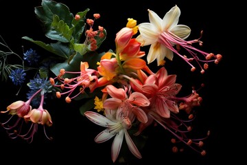 Time-lapse of blooming exotic flowers against a black backdrop
