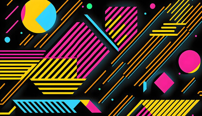 80s-inspired surface that infuses the energetic vibes of the past, merging neon hues and symmetrical shapes. - obrazy, fototapety, plakaty