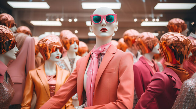 Unbelievable Super Sale Extravaganza featuring Quirky Posing Mannequins in a High-End Boutique, Don't Miss Out on the Fashion Spectacle of the Year!