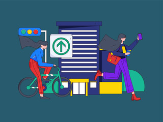 Flat vector concept operation hand drawn illustration of people taking a taxi
