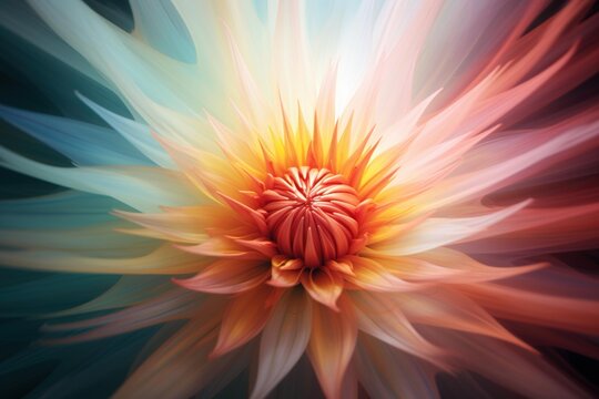 Zoom burst photograph of a blooming flower, creating a tunnel-like effect
