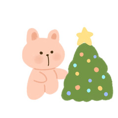 pink rabbit with Christmas tree