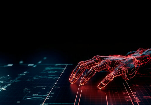 Robot hand artificial intelligence Ai self learning improving development problem solving solution tasks of future technology.