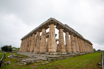 Fototapeta na wymiar Temple of Hera in Archaeological Park of Paestum - Italy